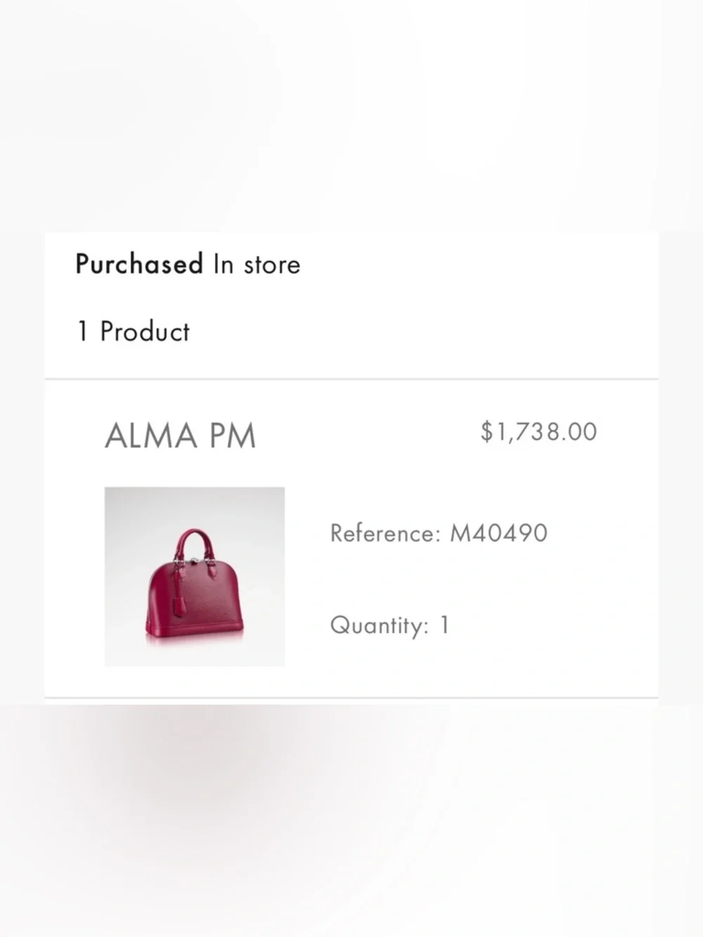 Louis Vuitton Alma PM Epi Leather Top Handle Bag in Deep fuschia - w/receipt